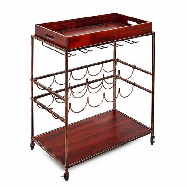 Old Dutch International International Avalon Wine and Serving Cart Antique Copper and Rosewood - 28 x 16 x 32 in. 612BC